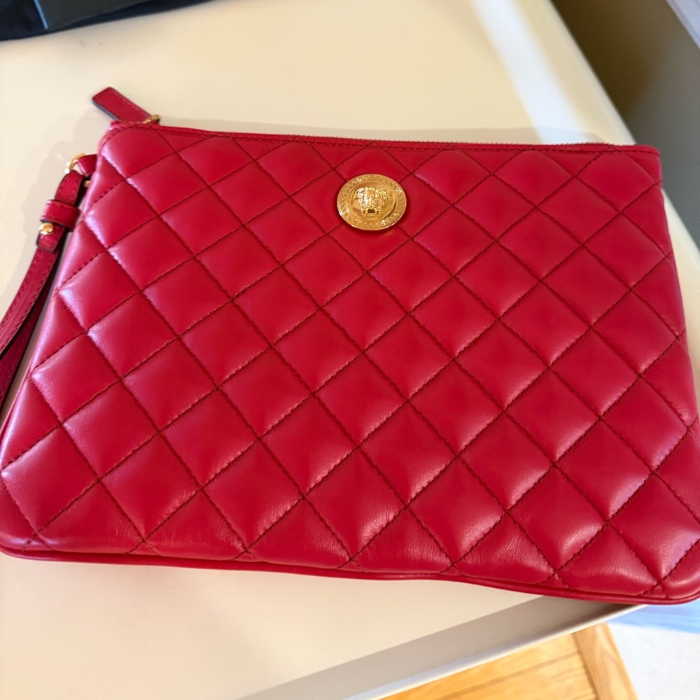 Versace Quilted Red Leather Clutch